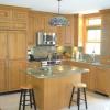 Kitchen Remodel- Bourne, MA- Design and custom cabinetry provided-Custom Quarter sawn oak, inset door style w/granite counters and custom etched glass for door inserts